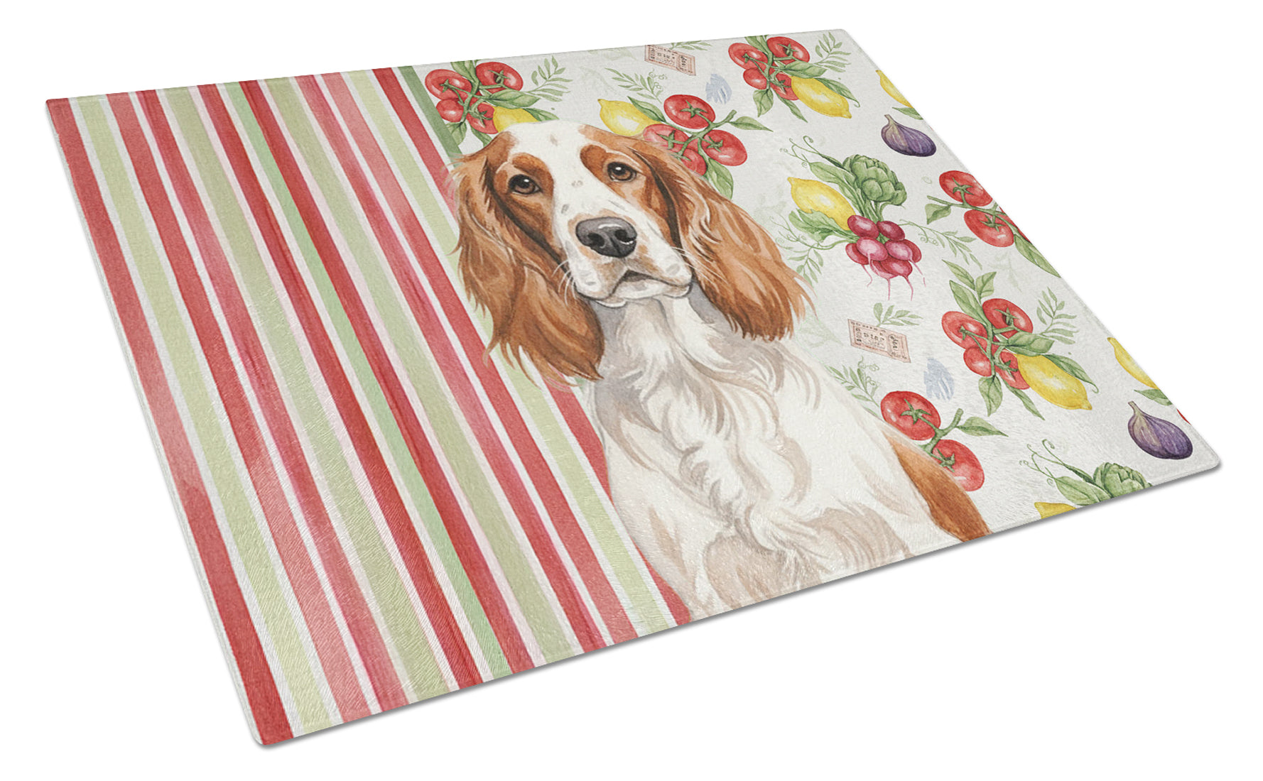 Welsh Springer Spaniel Vegetables Cutting Board Tempered Glass Kitchen Cutting Surface, Heat Resistant Chopping, Non-Slip Feet, Food Prep & Serving