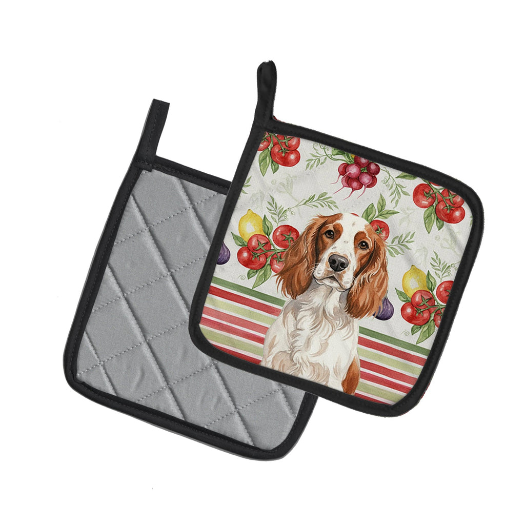 Welsh Springer Spaniel Vegetables Pot Holder Set of 2 Heat Resistant Quilted Hot Pads 7.5 x 7.5 Inch, Insulated Kitchen Trivets for Cooking & Baking