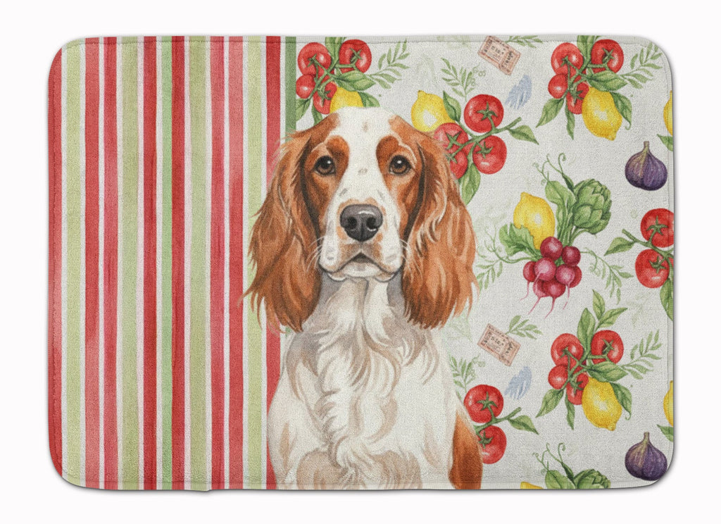 Welsh Springer Spaniel Vegetables Memory Foam Kitchen Mat Machine Washable Anti-Fatigue Cushion Comfort Bath or Kitchen Rug