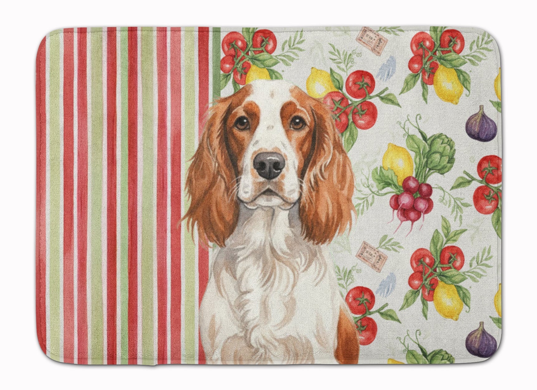 Welsh Springer Spaniel Vegetables Memory Foam Kitchen Mat Machine Washable Anti-Fatigue Cushion Comfort Bath or Kitchen Rug