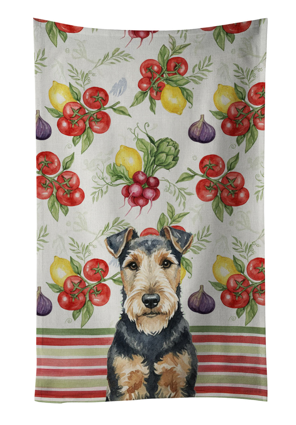 Welsh Terrier Vegetables Kitchen Towel Velour Plush Front and Cotton Loop Back Machine Washable