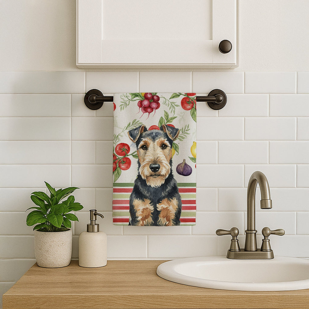 Welsh Terrier Vegetables Kitchen Towel Velour Plush Front and Cotton Loop Back Machine Washable