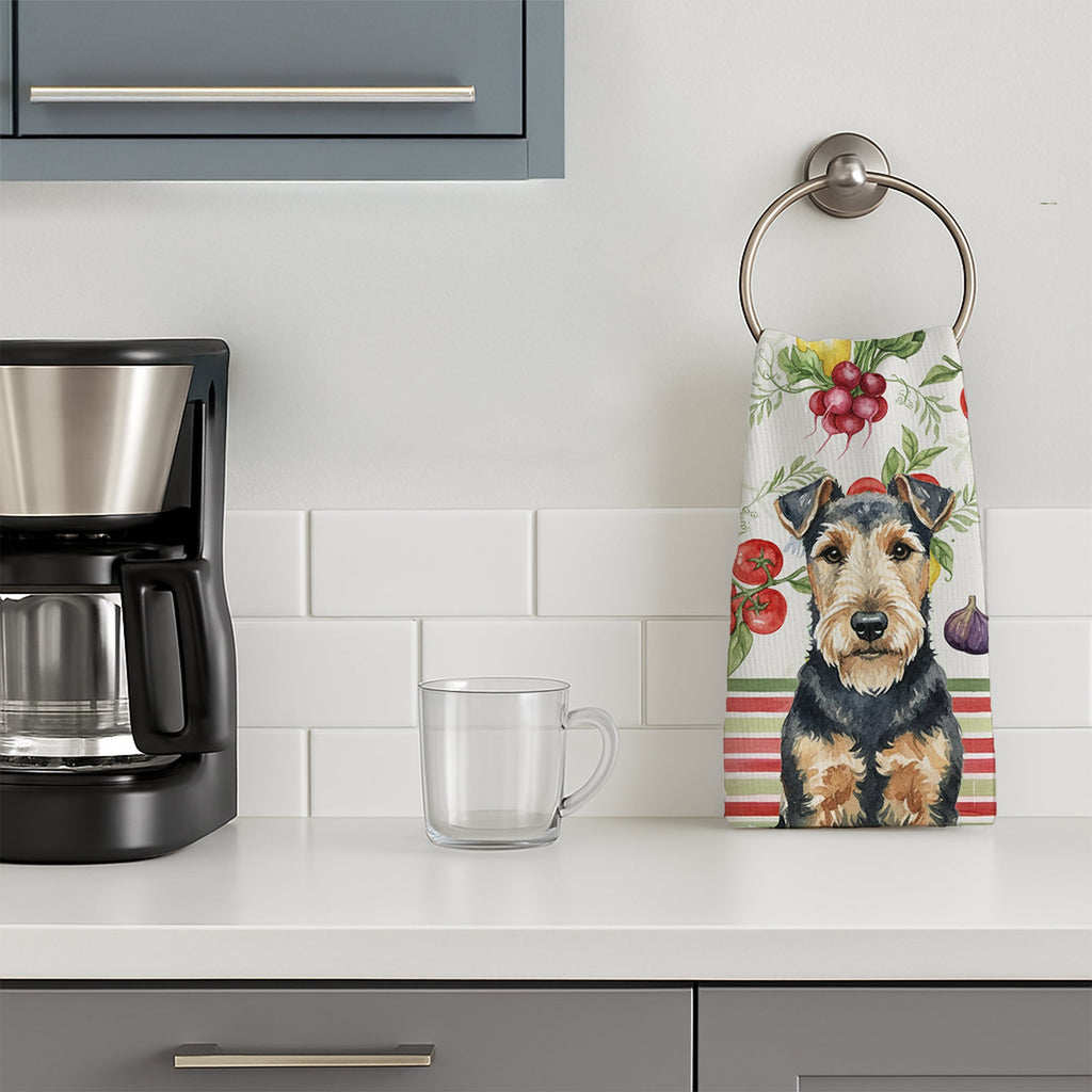 Welsh Terrier Vegetables Kitchen Towel Velour Plush Front and Cotton Loop Back Machine Washable