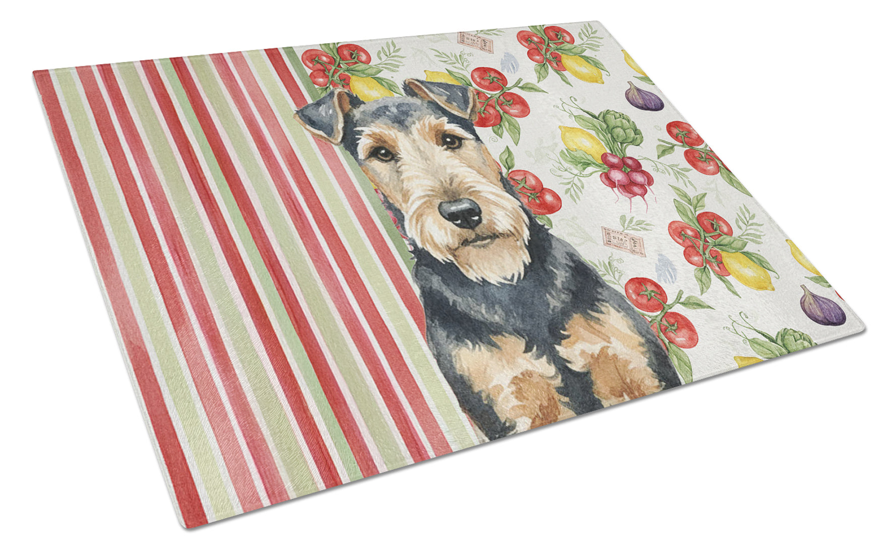 Welsh Terrier Vegetables Cutting Board Tempered Glass Kitchen Cutting Surface, Heat Resistant Chopping, Non-Slip Feet, Food Prep & Serving