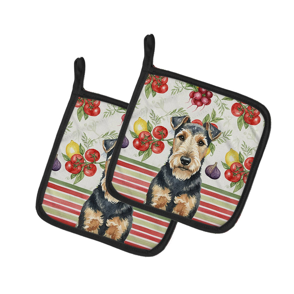 Welsh Terrier Vegetables Pot Holder Set of 2 Heat Resistant Quilted Hot Pads 7.5 x 7.5 Inch, Insulated Kitchen Trivets for Cooking & Baking