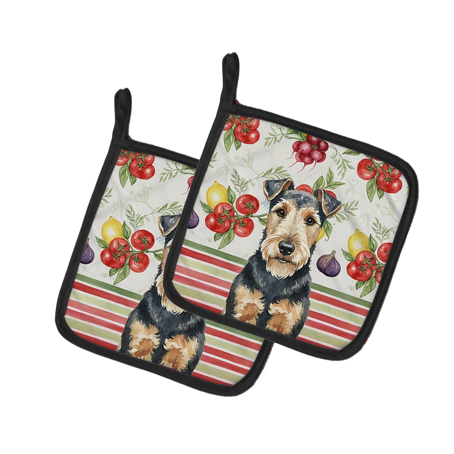 Welsh Terrier Vegetables Pot Holder Set of 2 Heat Resistant Quilted Hot Pads 7.5 x 7.5 Inch, Insulated Kitchen Trivets for Cooking & Baking