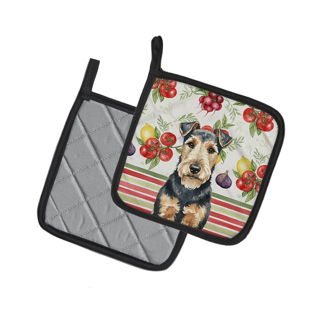Welsh Terrier Vegetables Pot Holder Set of 2 Heat Resistant Quilted Hot Pads 7.5 x 7.5 Inch, Insulated Kitchen Trivets for Cooking & Baking