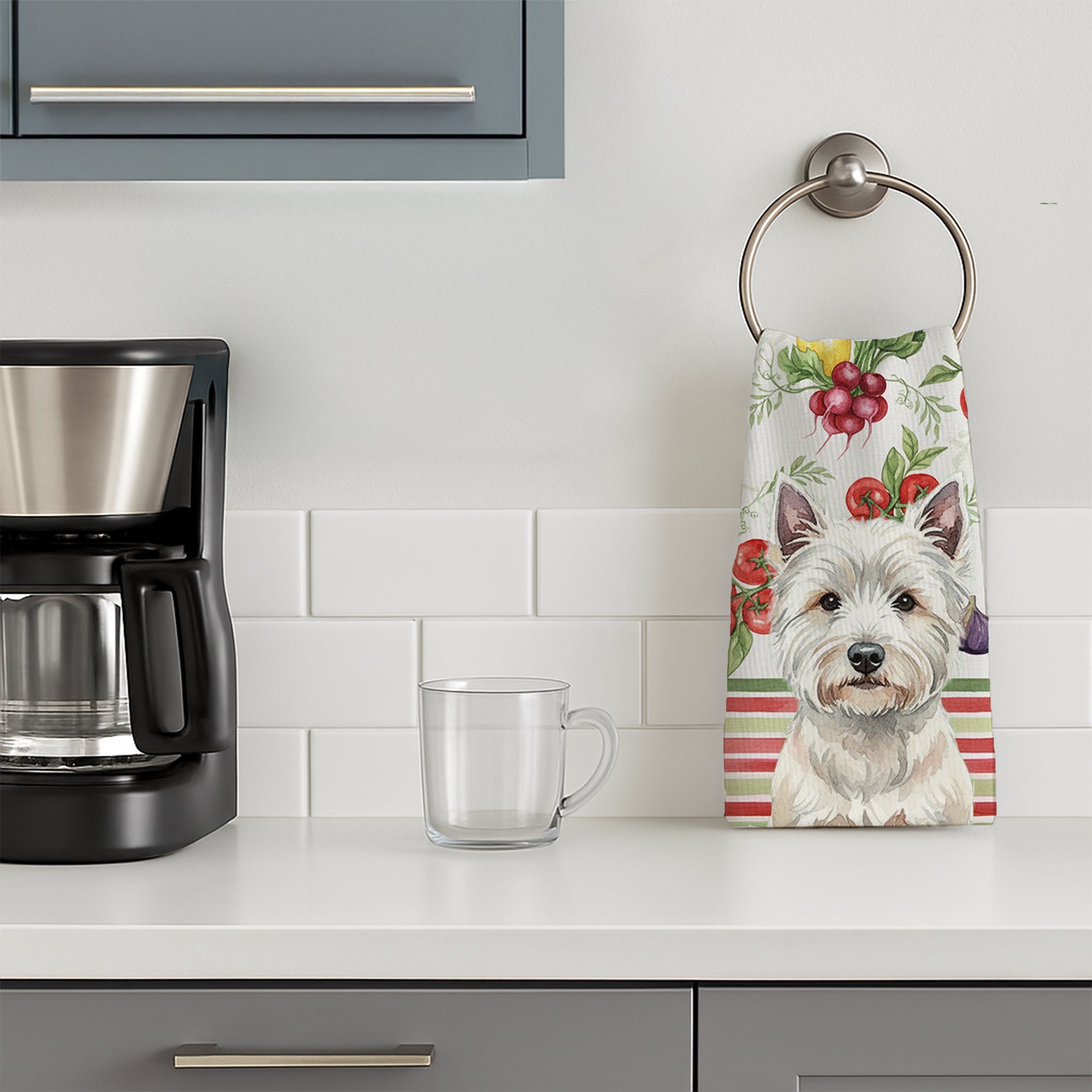 Westie Vegetables Kitchen Towel Velour Plush Front and Cotton Loop Back Machine Washable