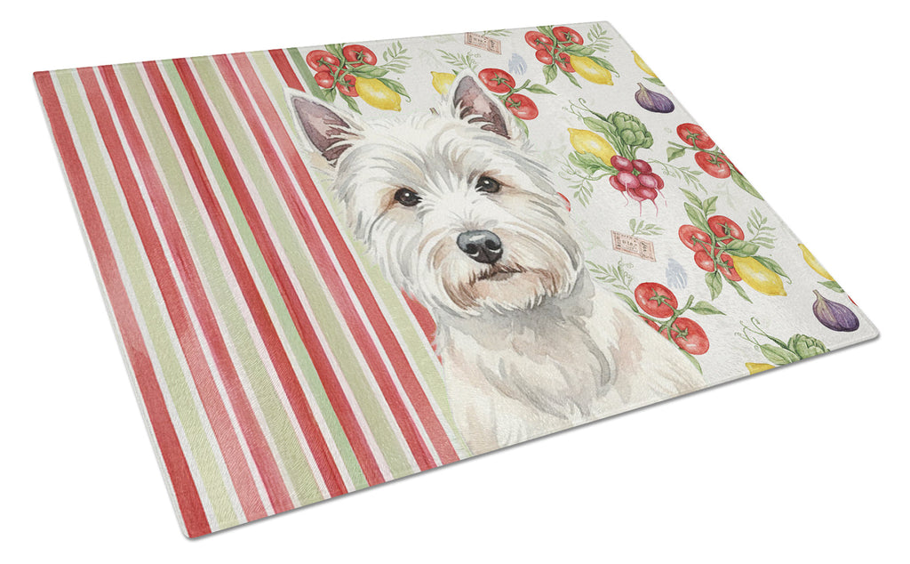 Westie Vegetables Cutting Board Tempered Glass Kitchen Cutting Surface, Heat Resistant Chopping, Non-Slip Feet, Food Prep & Serving