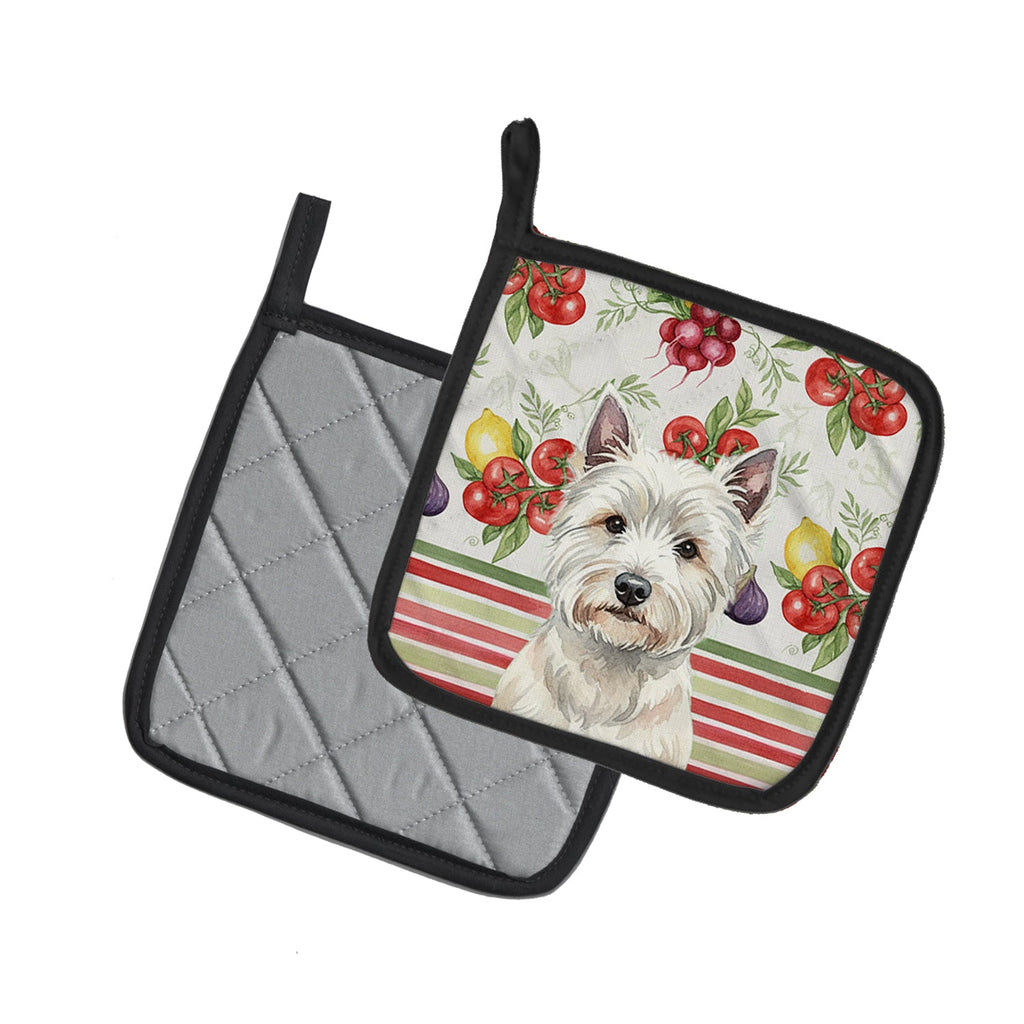 Westie Vegetables Pot Holder Set of 2 Heat Resistant Quilted Hot Pads 7.5 x 7.5 Inch, Insulated Kitchen Trivets for Cooking & Baking
