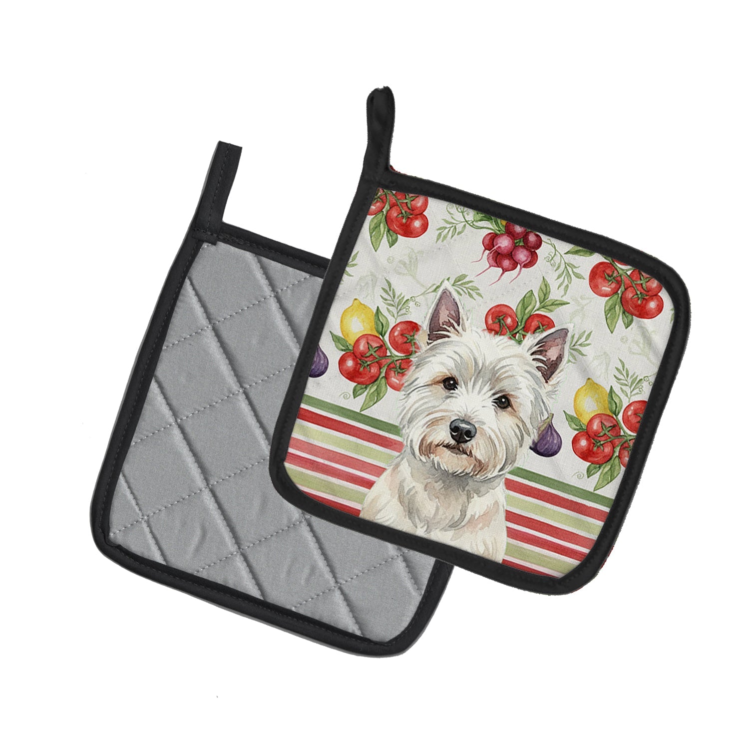 Westie Vegetables Pot Holder Set of 2 Heat Resistant Quilted Hot Pads 7.5 x 7.5 Inch, Insulated Kitchen Trivets for Cooking & Baking