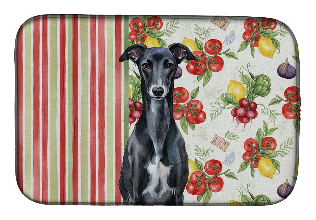 Black Whippet Vegetables Dish Drying Mat Absorbent Dish Drying Mat Pad for Kitchen Counter Dish Drainer Mat for Countertop, 14 x 21", Multicolor