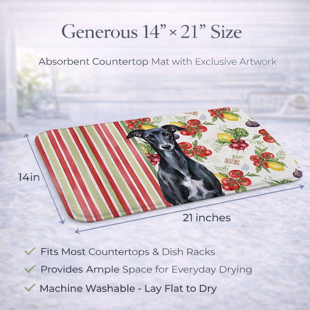 Black Whippet Vegetables Dish Drying Mat Absorbent Dish Drying Mat Pad for Kitchen Counter Dish Drainer Mat for Countertop, 14 x 21", Multicolor
