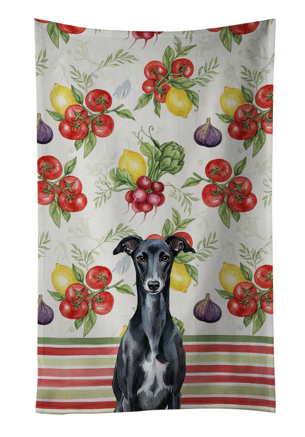 Black Whippet Vegetables Kitchen Towel Velour Plush Front and Cotton Loop Back Machine Washable