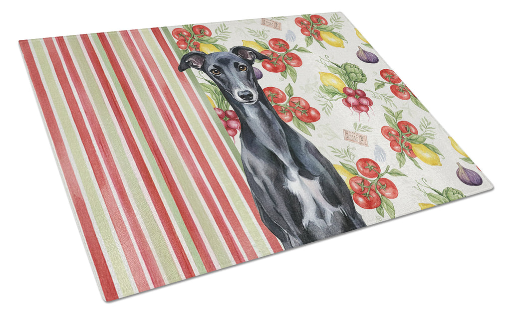 Black Whippet Vegetables Cutting Board Tempered Glass Kitchen Cutting Surface, Heat Resistant Chopping, Non-Slip Feet, Food Prep & Serving