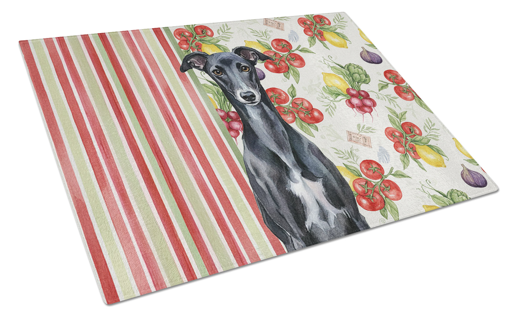 Black Whippet Vegetables Cutting Board Tempered Glass Kitchen Cutting Surface, Heat Resistant Chopping, Non-Slip Feet, Food Prep & Serving