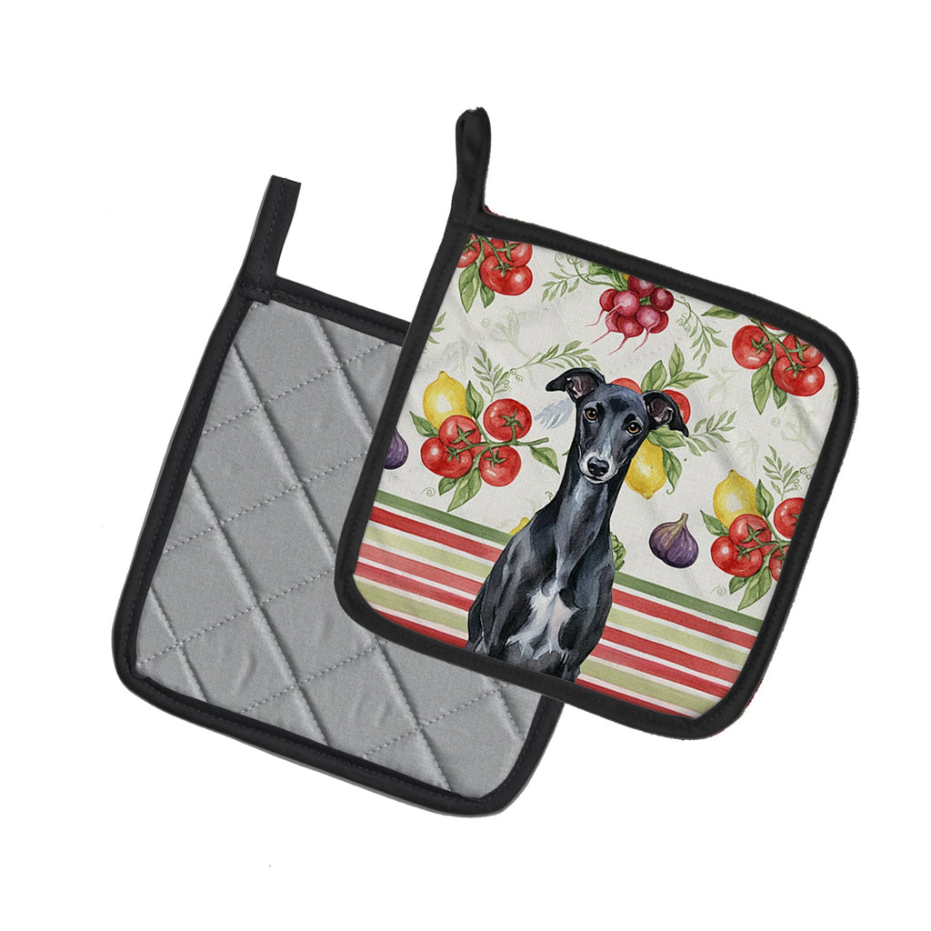 Black Whippet Vegetables Pot Holder Set of 2 Heat Resistant Quilted Hot Pads 7.5 x 7.5 Inch, Insulated Kitchen Trivets for Cooking & Baking