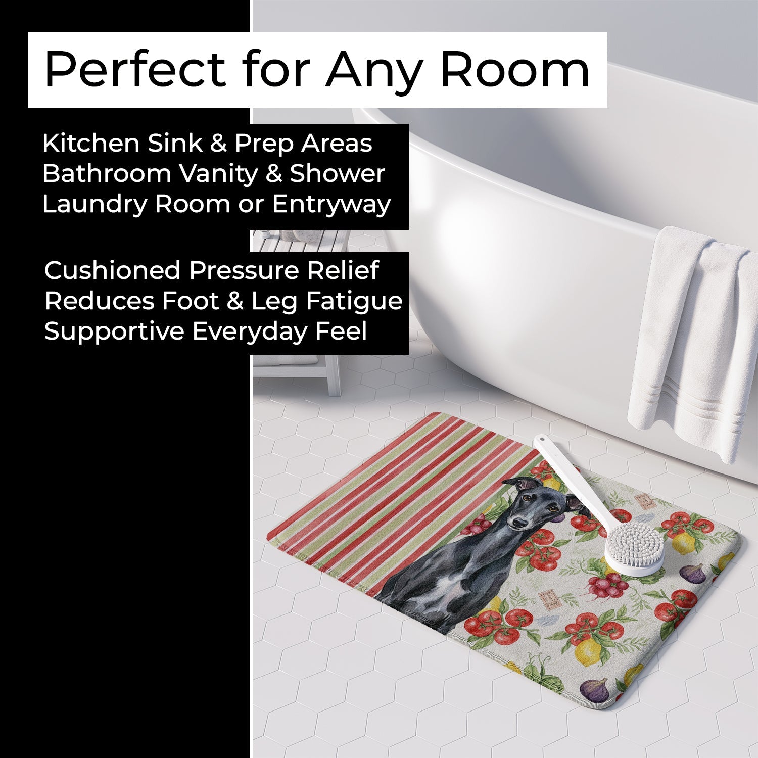 Black Whippet Vegetables Memory Foam Kitchen Mat Machine Washable Anti-Fatigue Cushion Comfort Bath or Kitchen Rug