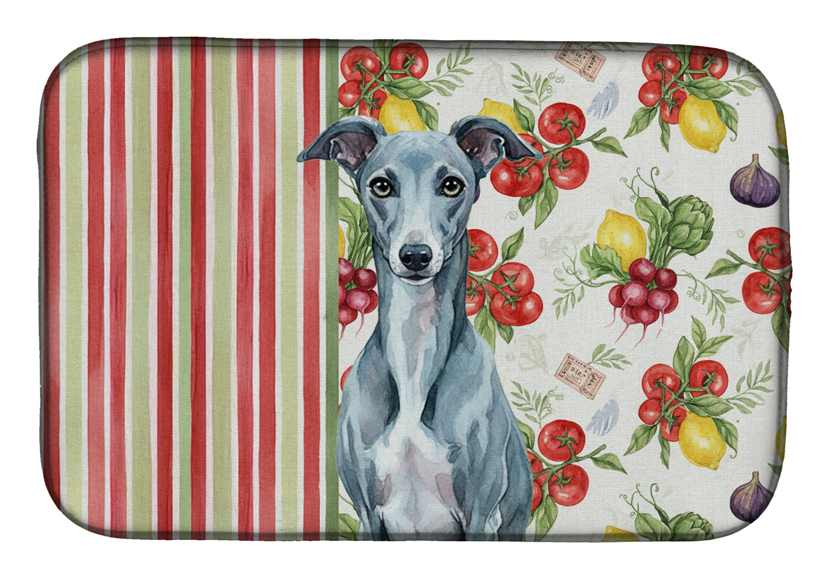 Blue Whippet Vegetables Dish Drying Mat Absorbent Dish Drying Mat Pad for Kitchen Counter Dish Drainer Mat for Countertop, 14 x 21", Multicolor