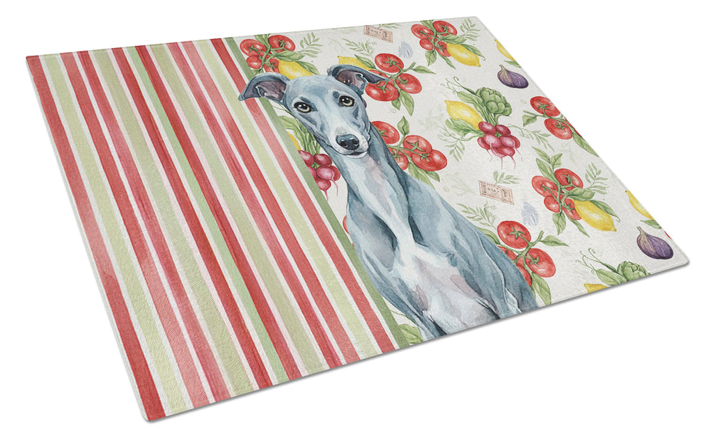 Blue Whippet Vegetables Cutting Board Tempered Glass Kitchen Cutting Surface, Heat Resistant Chopping, Non-Slip Feet, Food Prep & Serving