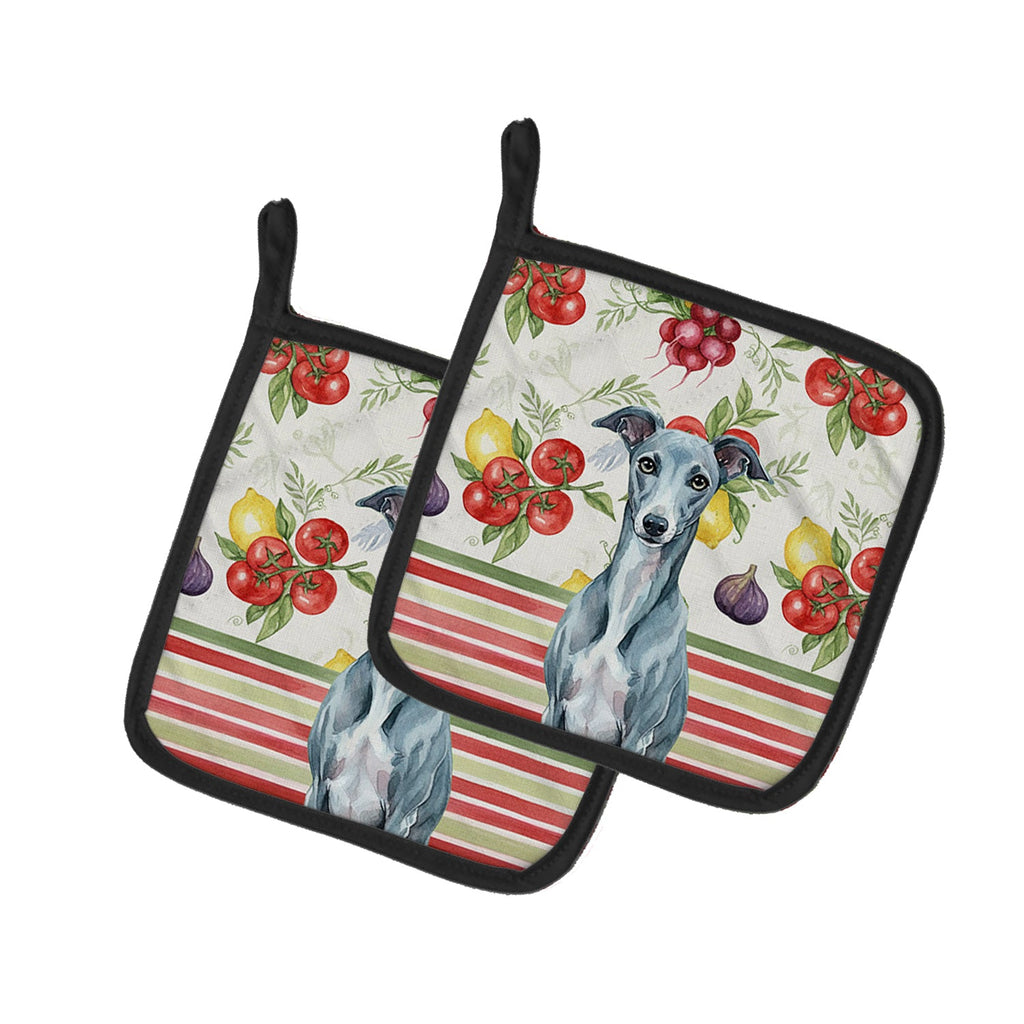 Blue Whippet Vegetables Pot Holder Set of 2 Heat Resistant Quilted Hot Pads 7.5 x 7.5 Inch, Insulated Kitchen Trivets for Cooking & Baking