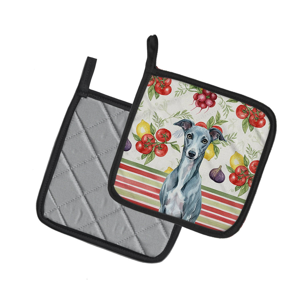 Blue Whippet Vegetables Pot Holder Set of 2 Heat Resistant Quilted Hot Pads 7.5 x 7.5 Inch, Insulated Kitchen Trivets for Cooking & Baking