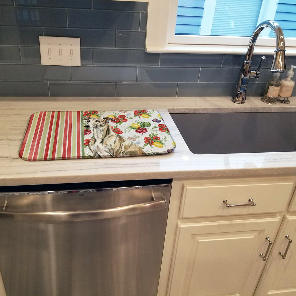 Brindle Whippet Vegetables Dish Drying Mat Absorbent Dish Drying Mat Pad for Kitchen Counter Dish Drainer Mat for Countertop, 14 x 21", Multicolor