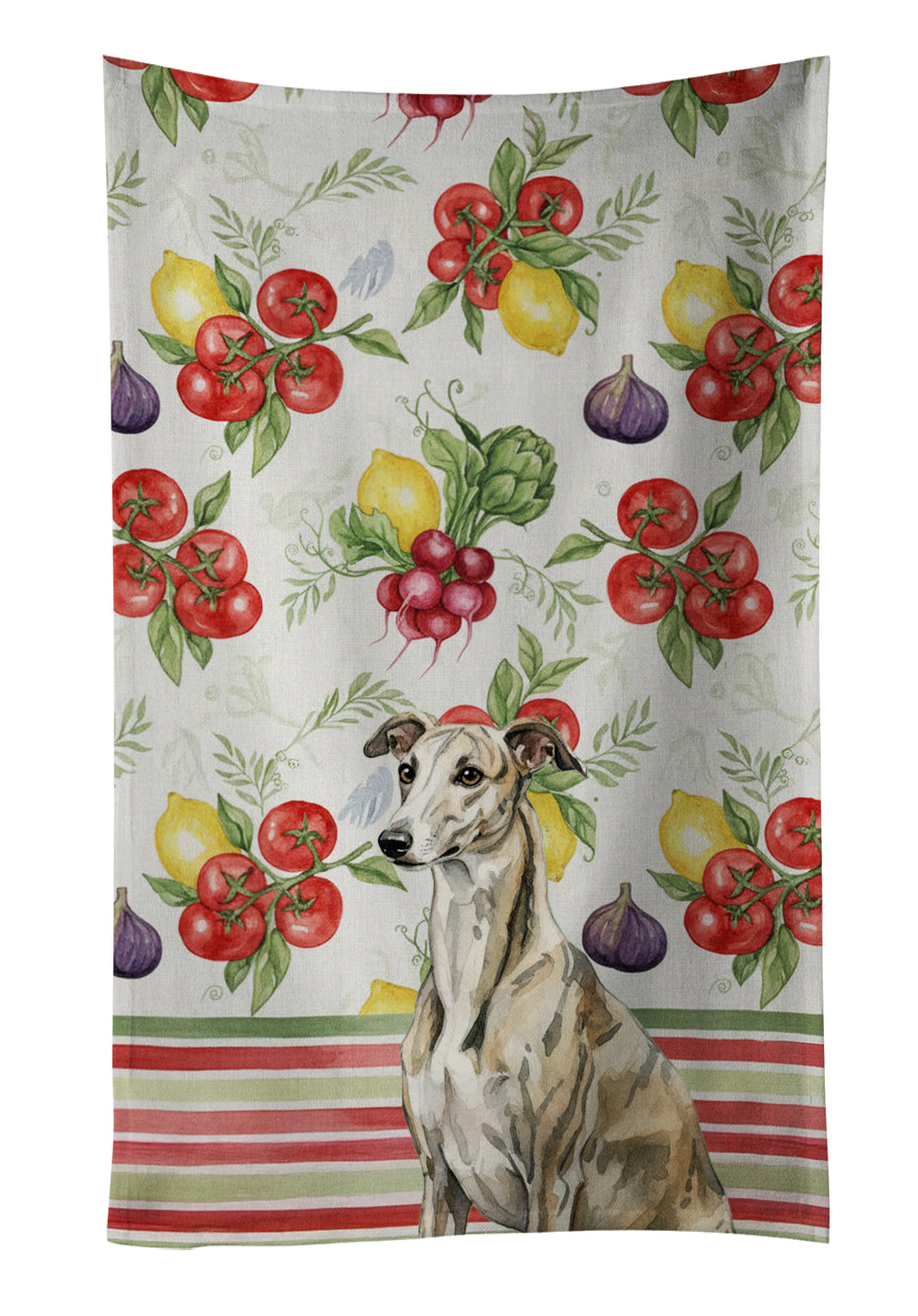 Brindle Whippet Vegetables Kitchen Towel Velour Plush Front and Cotton Loop Back Machine Washable