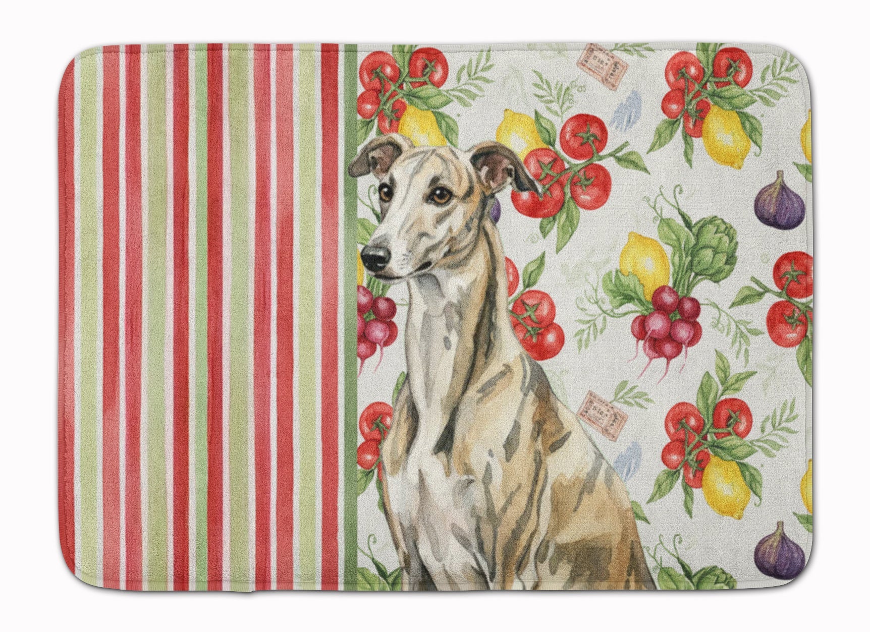 Brindle Whippet Vegetables Memory Foam Kitchen Mat Machine Washable Anti-Fatigue Cushion Comfort Bath or Kitchen Rug
