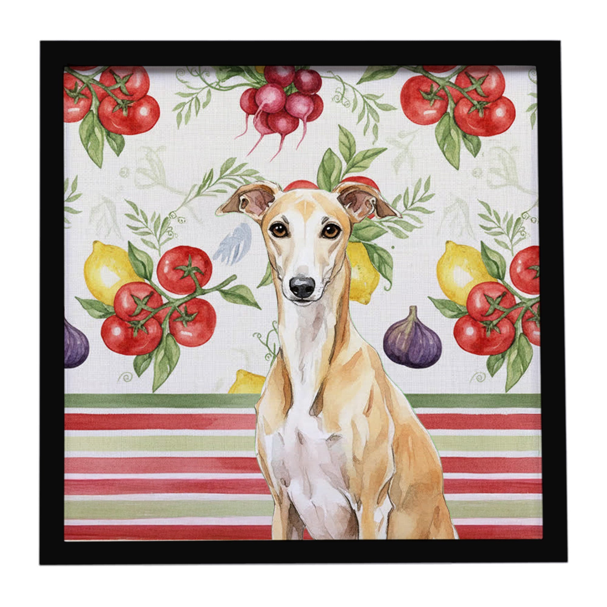 Fawn Whippet Vegetables Framed Metal Print Bathroom, Kitchen, Office, Home Decor Wall Art Ready to Hang, Square, 8X8
