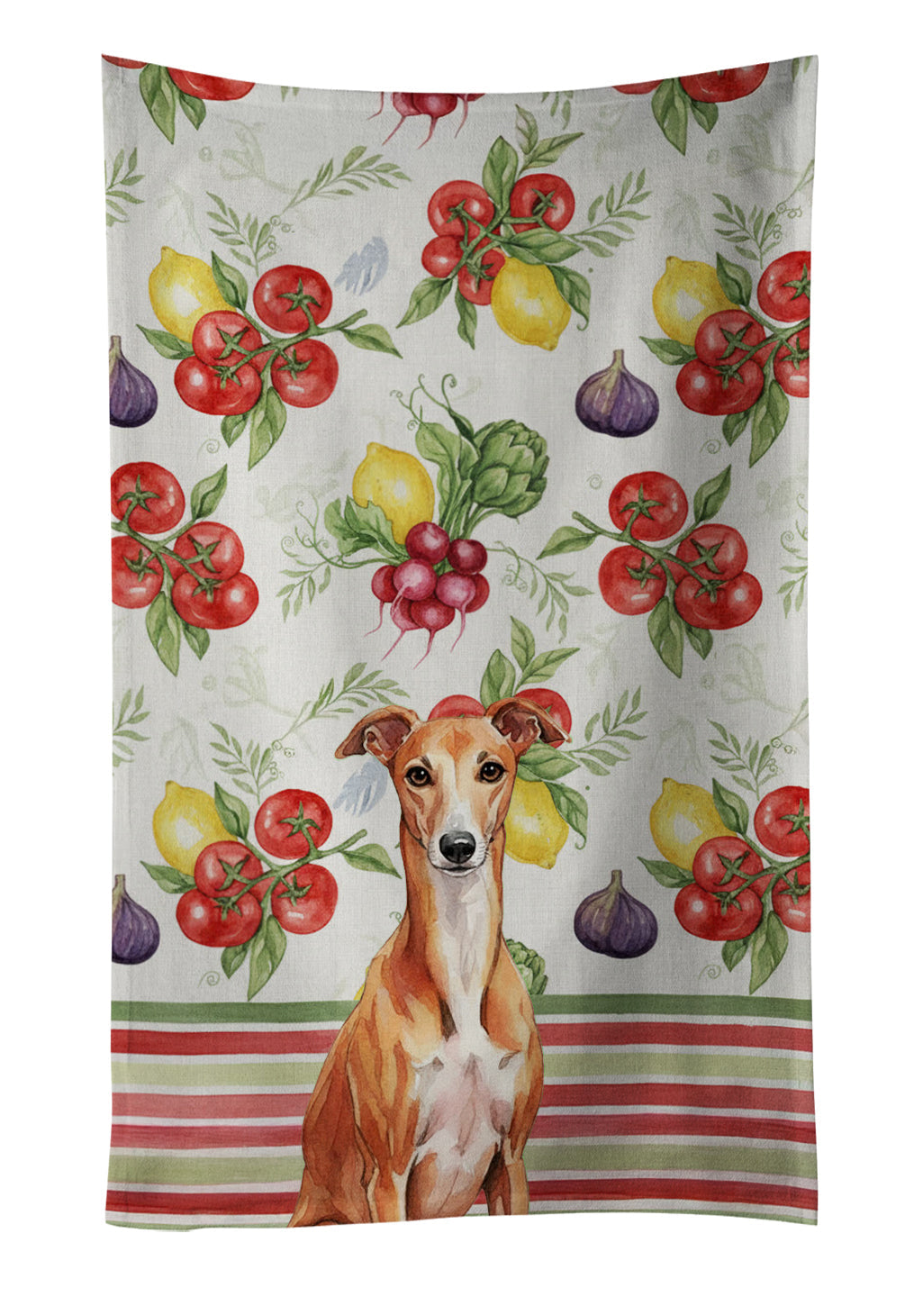Red Whippet Vegetables Kitchen Towel Velour Plush Front and Cotton Loop Back Machine Washable