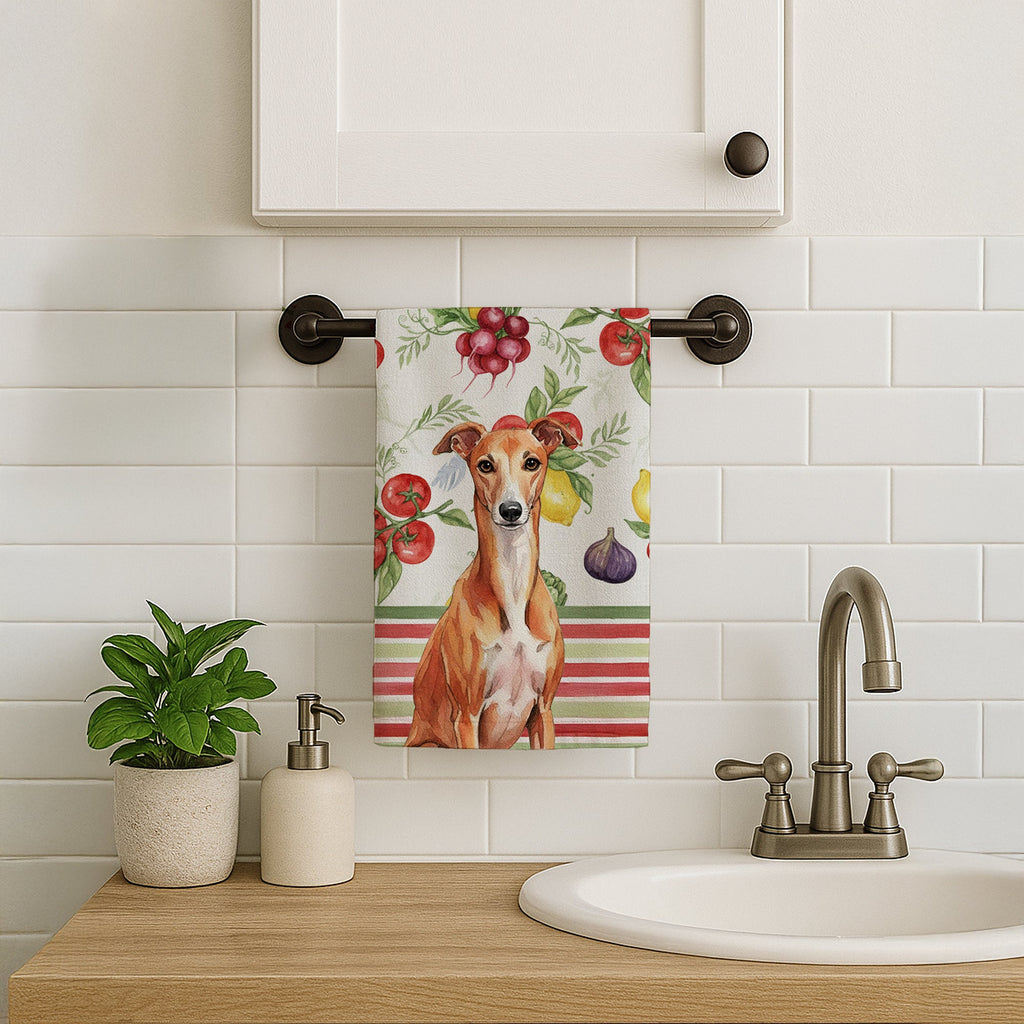 Red Whippet Vegetables Kitchen Towel Velour Plush Front and Cotton Loop Back Machine Washable