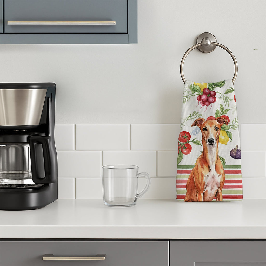 Red Whippet Vegetables Kitchen Towel Velour Plush Front and Cotton Loop Back Machine Washable