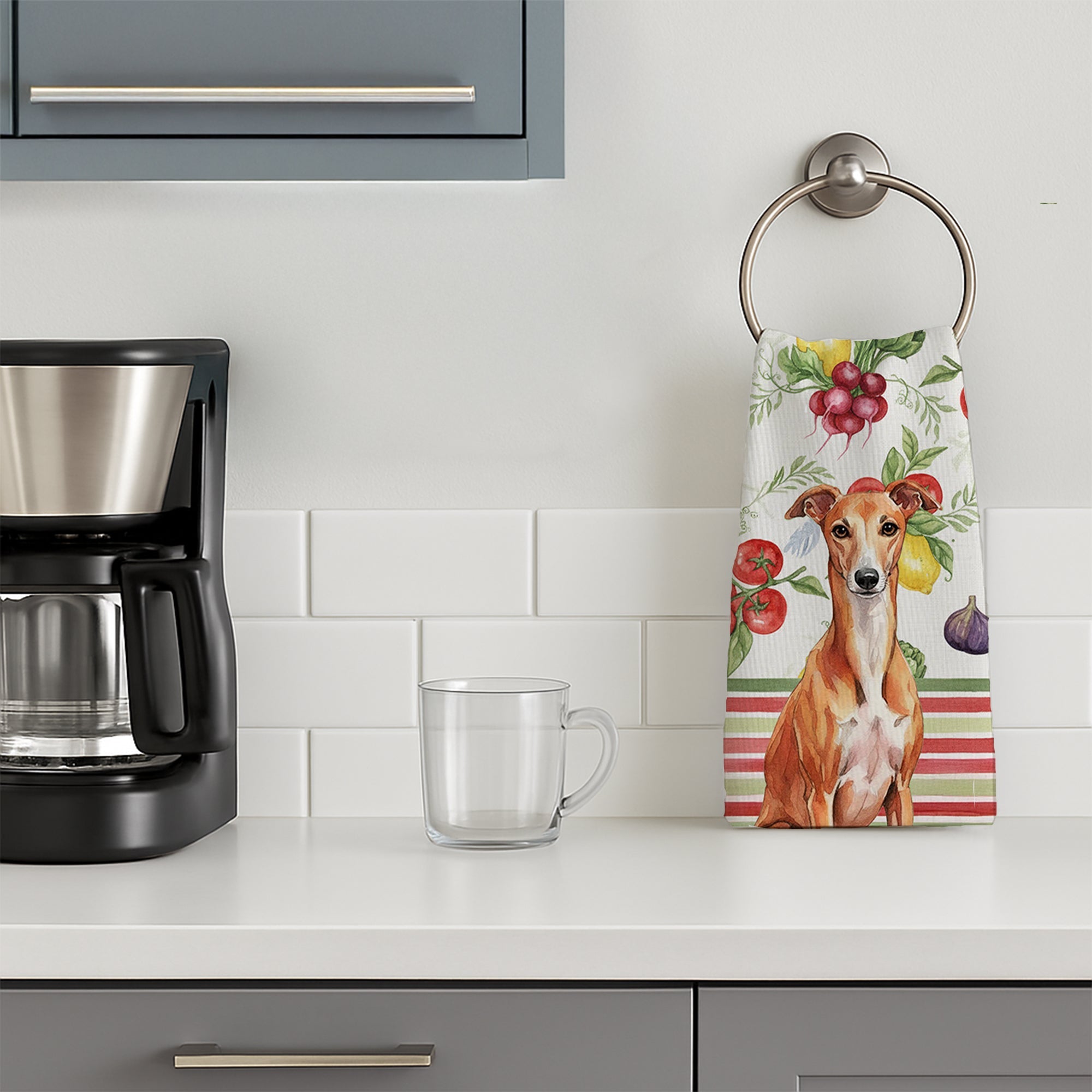 Red Whippet Vegetables Kitchen Towel Velour Plush Front and Cotton Loop Back Machine Washable