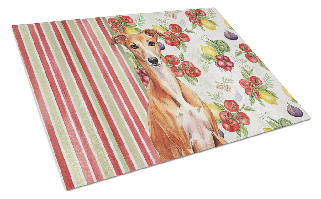 Red Whippet Vegetables Cutting Board Tempered Glass Kitchen Cutting Surface, Heat Resistant Chopping, Non-Slip Feet, Food Prep & Serving