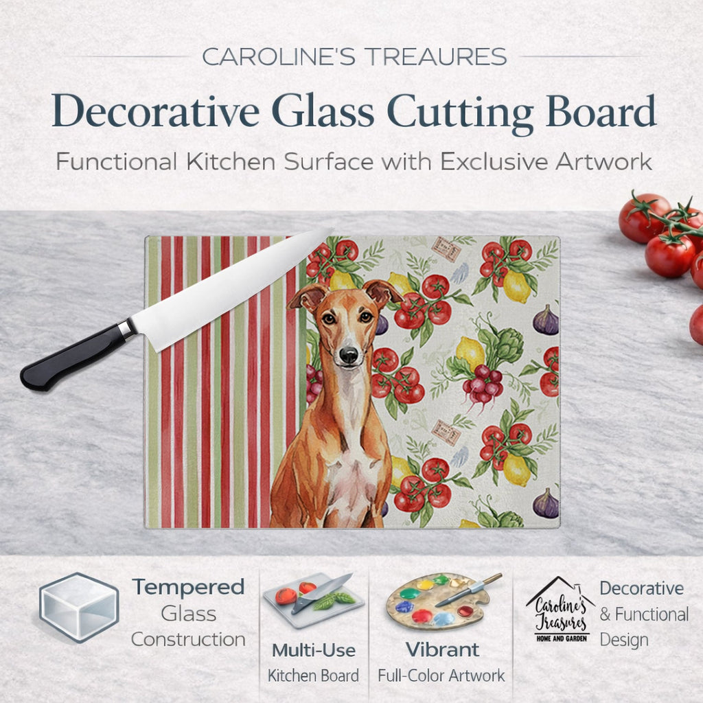 Red Whippet Vegetables Cutting Board Tempered Glass Kitchen Cutting Surface, Heat Resistant Chopping, Non-Slip Feet, Food Prep & Serving
