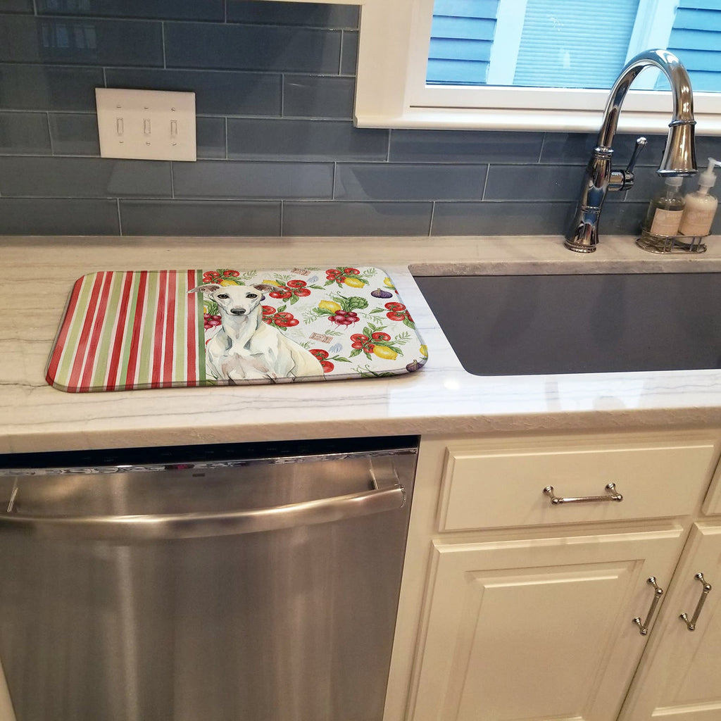 White Whippet Vegetables Dish Drying Mat Absorbent Dish Drying Mat Pad for Kitchen Counter Dish Drainer Mat for Countertop, 14 x 21", Multicolor