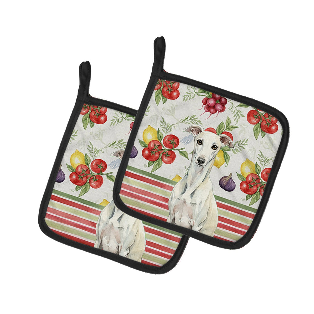 White Whippet Vegetables Pot Holder Set of 2 Heat Resistant Quilted Hot Pads 7.5 x 7.5 Inch, Insulated Kitchen Trivets for Cooking & Baking