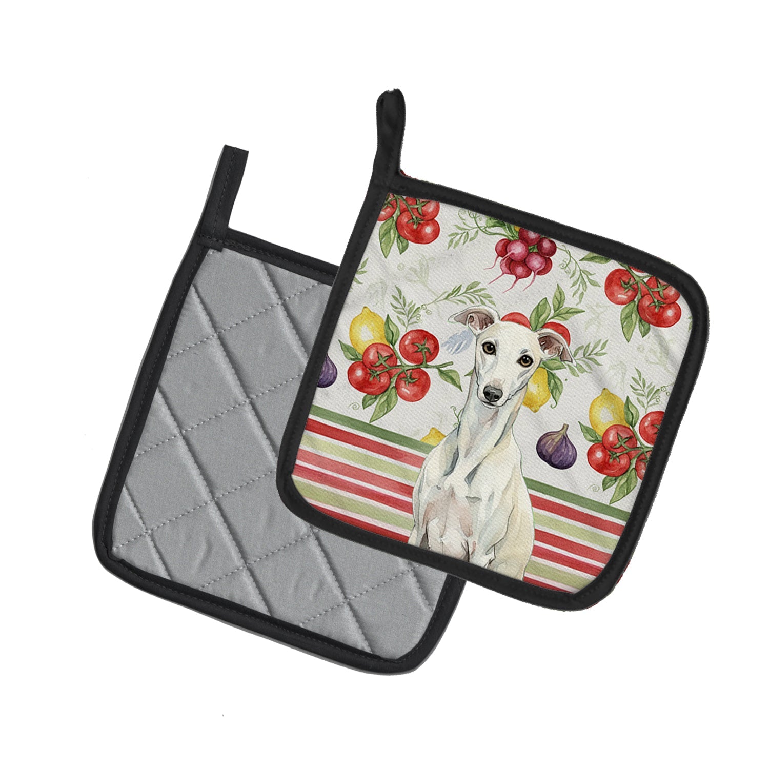 White Whippet Vegetables Pot Holder Set of 2 Heat Resistant Quilted Hot Pads 7.5 x 7.5 Inch, Insulated Kitchen Trivets for Cooking & Baking