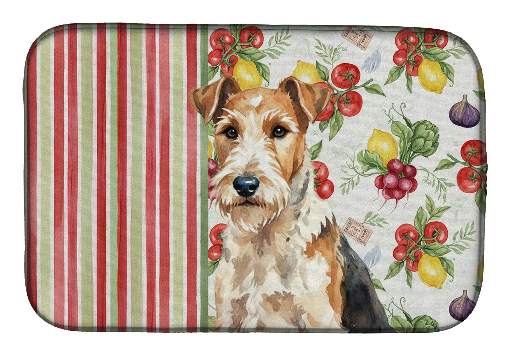 Wire Fox Terrier Vegetables Dish Drying Mat Absorbent Dish Drying Mat Pad for Kitchen Counter Dish Drainer Mat for Countertop, 14 x 21", Multicolor