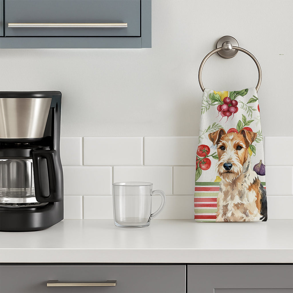 Wire Fox Terrier Vegetables Kitchen Towel Velour Plush Front and Cotton Loop Back Machine Washable