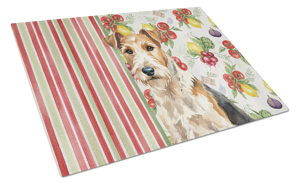 Wire Fox Terrier Vegetables Cutting Board Tempered Glass Kitchen Cutting Surface, Heat Resistant Chopping, Non-Slip Feet, Food Prep & Serving