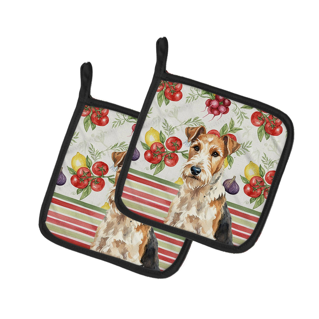 Wire Fox Terrier Vegetables Pot Holder Set of 2 Heat Resistant Quilted Hot Pads 7.5 x 7.5 Inch, Insulated Kitchen Trivets for Cooking & Baking