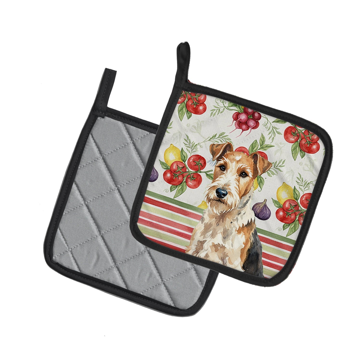 Wire Fox Terrier Vegetables Pot Holder Set of 2 Heat Resistant Quilted Hot Pads 7.5 x 7.5 Inch, Insulated Kitchen Trivets for Cooking & Baking