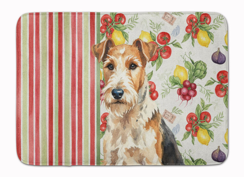 Wire Fox Terrier Vegetables Memory Foam Kitchen Mat Machine Washable Anti-Fatigue Cushion Comfort Bath or Kitchen Rug