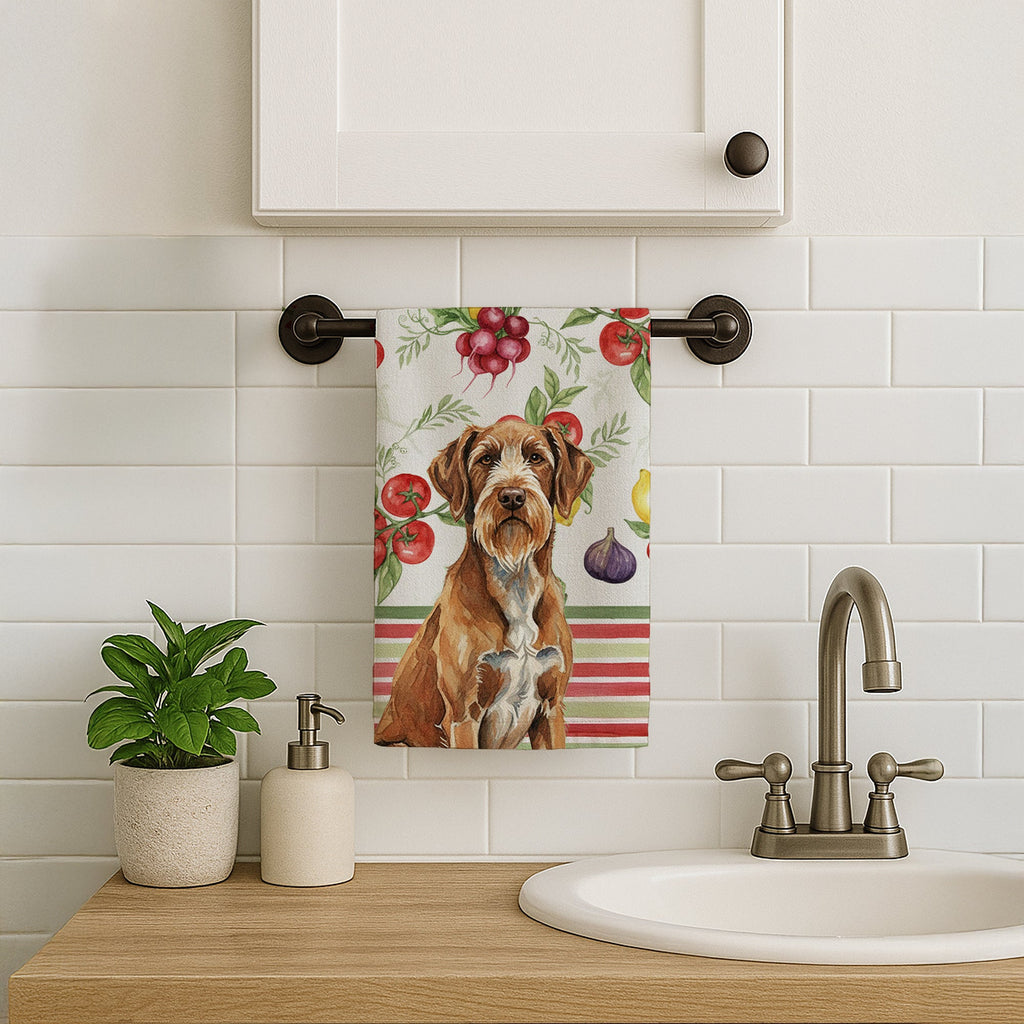 Wirehaired Pointing Griffon Vegetables Kitchen Towel Velour Plush Front and Cotton Loop Back Machine Washable