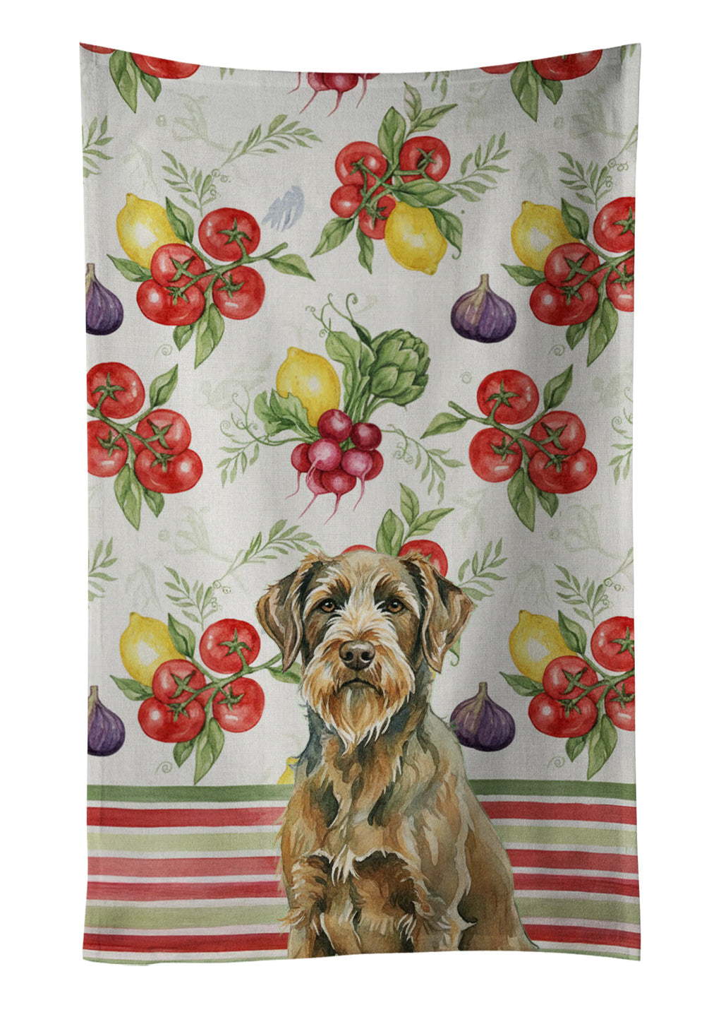 Chestnut Wirehaired Pointing Griffon Vegetables Kitchen Towel Velour Plush Front and Cotton Loop Back Machine Washable