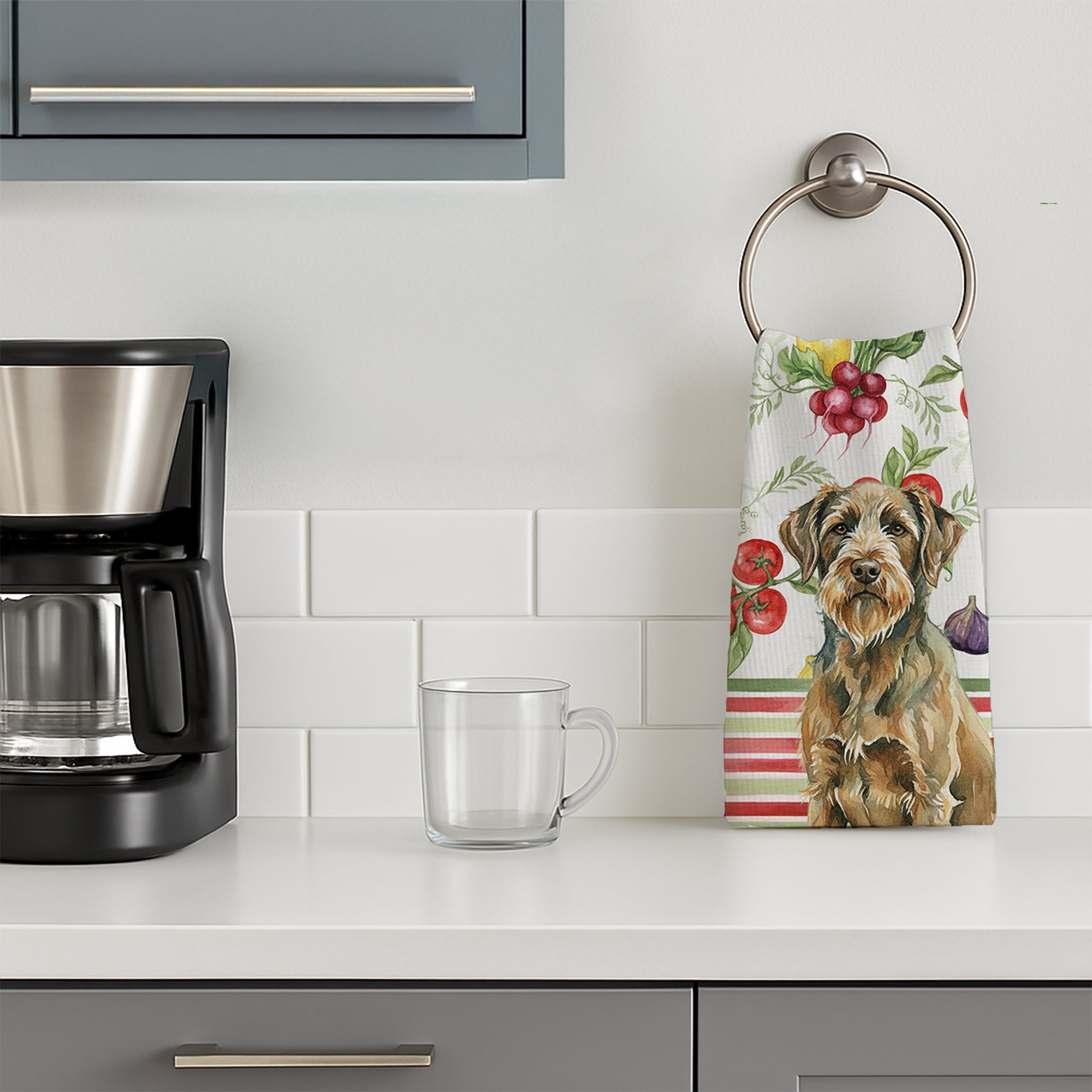 Chestnut Wirehaired Pointing Griffon Vegetables Kitchen Towel Velour Plush Front and Cotton Loop Back Machine Washable