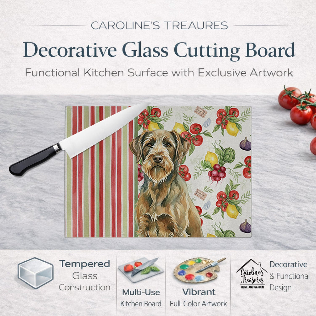 Chestnut Wirehaired Pointing Griffon Vegetables Cutting Board Tempered Glass Kitchen Cutting Surface, Heat Resistant Chopping, Non-Slip Feet, Food Prep & Serving