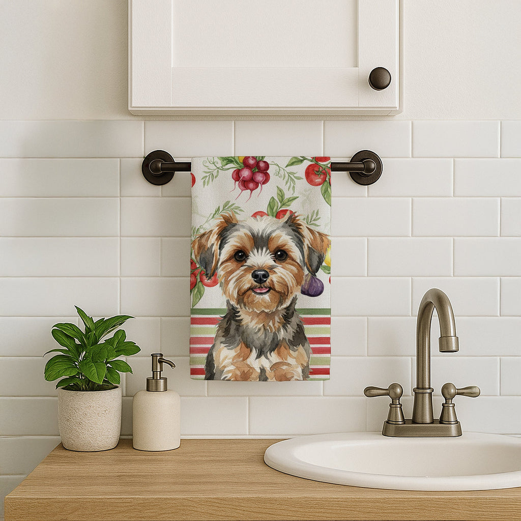 Yorkiepoo Vegetables Kitchen Towel Velour Plush Front and Cotton Loop Back Machine Washable